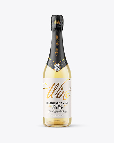 Clear Glass Bottle with White Champagne Mockup