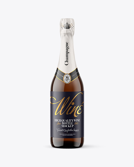 Amber Glass Bottle with White Champagne Mockup