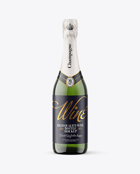 Green Glass Bottle with White Champagne Mockup