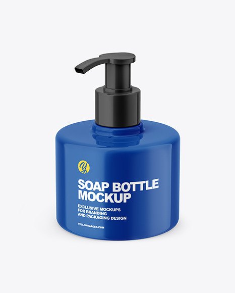 Glossy Liquid Soap Bottle with Pump Mockup