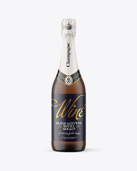 Frosted Amber Glass Bottle with White Champagne Mockup