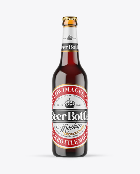 Amber Glass Bottle With Red Ale Mockup