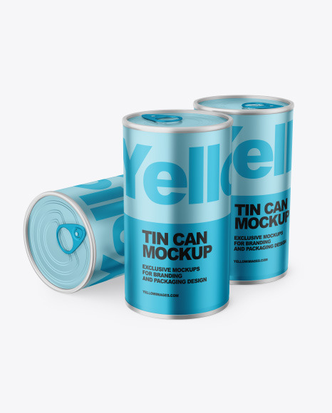Three Metallic Tin Cans Mockup