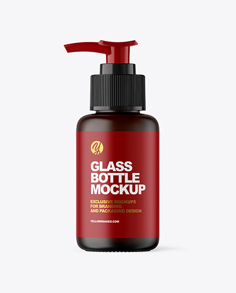 Frosted Amber Glass Cosmetic Bottle with Pump Mockup