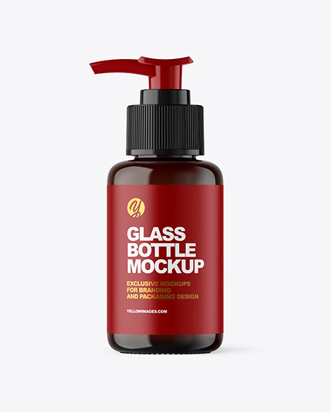 Amber Glass Cosmetic Bottle with Pump Mockup