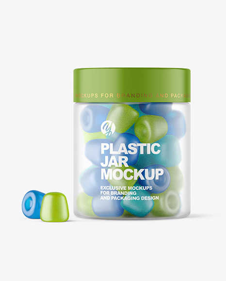 Frosted Plastic Jar with Gummies Mockup