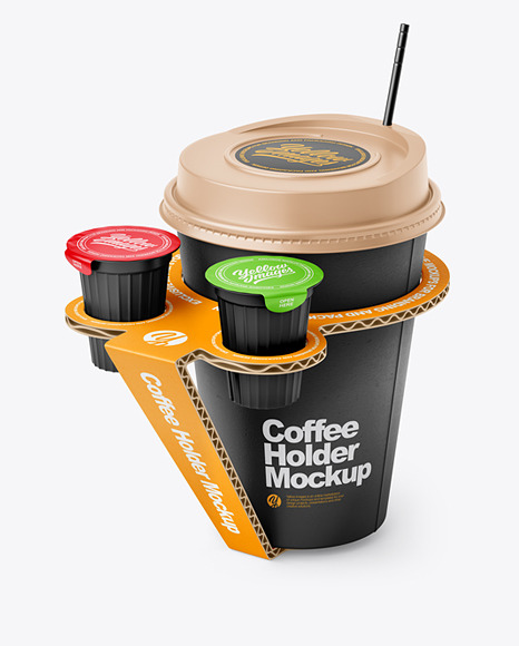 Paper Coffe Cup in Cardboard Holder Mockup
