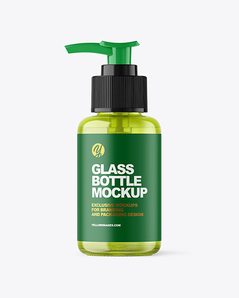 Color Glass Cosmetic Bottle with Pump Mockup