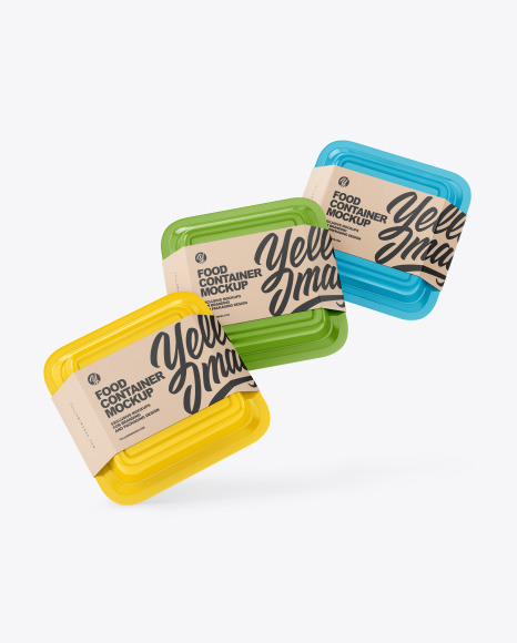 Three Glossy Food Containers w/ Kraft Labels Mockup