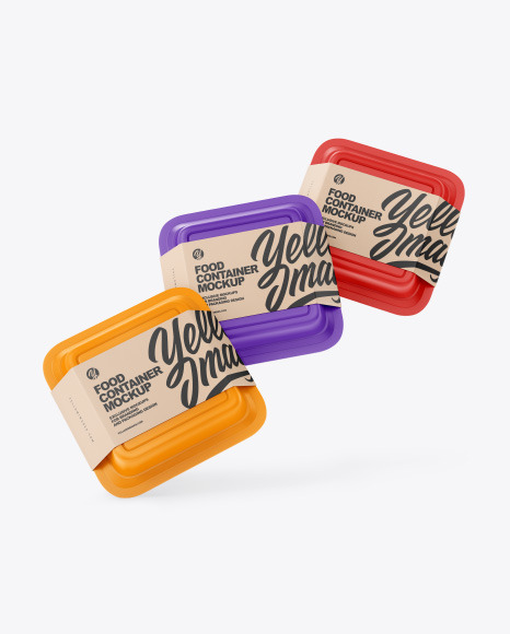 Three Matte Food Containers w/ Kraft Labels Mockup