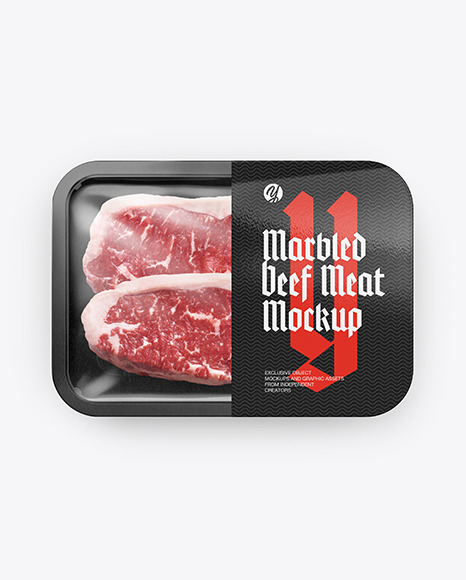 Plastic Tray With Marbled Beef Mockup