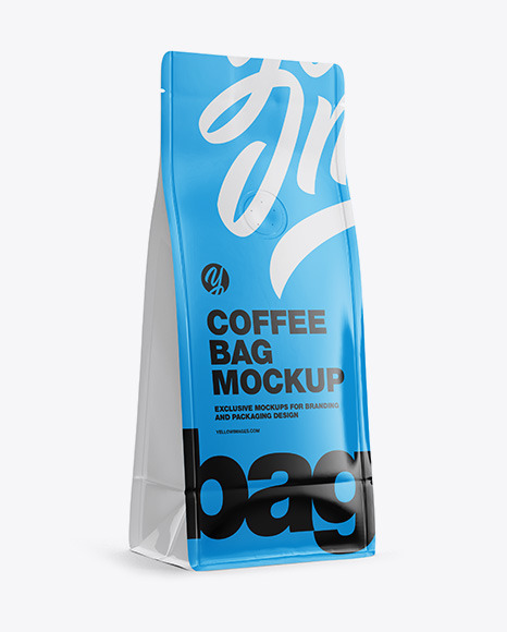 Glossy Coffee Bag with Valve Mockup