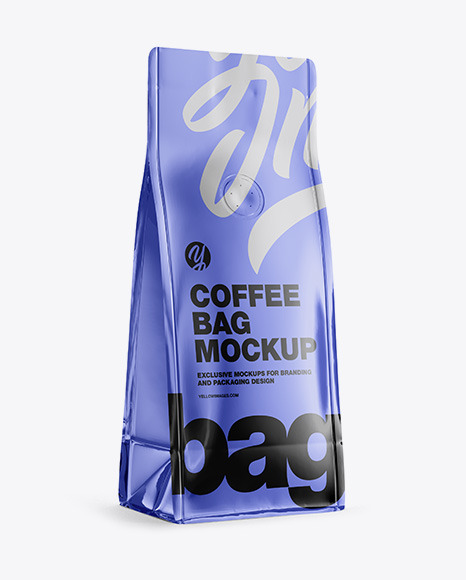 Glossy Metallic Coffee Bag with Valve Mockup