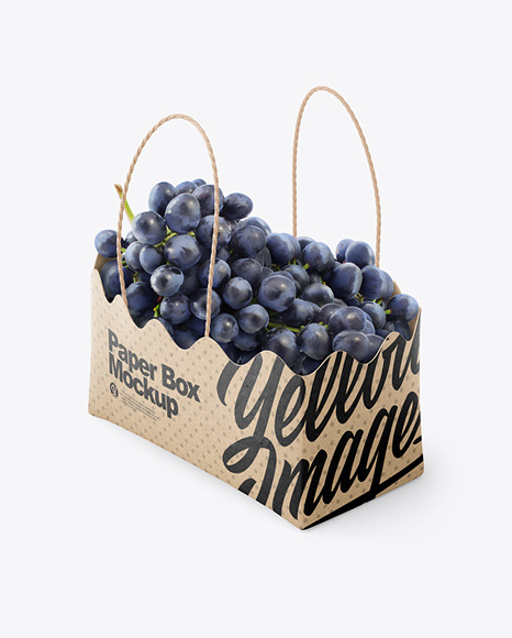 Kraft Paper Basket with Blue Grapes Mockup