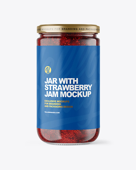 Clear Glass Jar with Strawberry Jam Mockup
