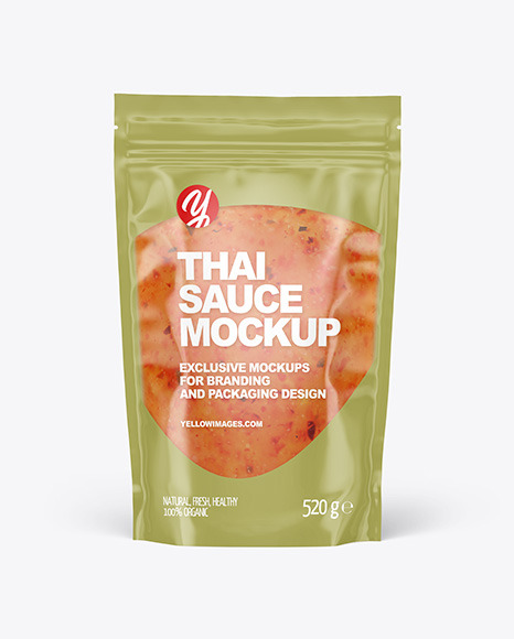 Clear Plastic Pouch w/ Sweet Chili Thai Sauce Mockup