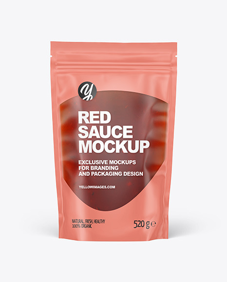 Frosted Plastic Pouch w/ Red Sauce Mockup