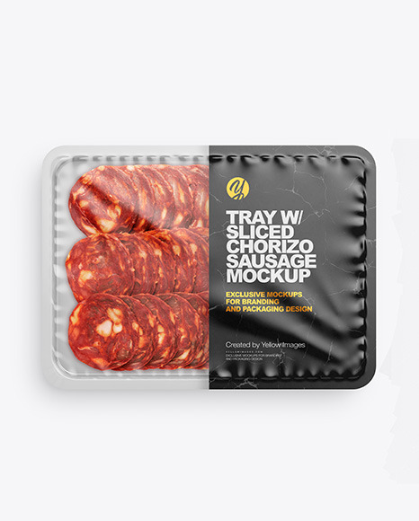 Plastic Tray With Matte Film & Chorizo Sausage Mockup