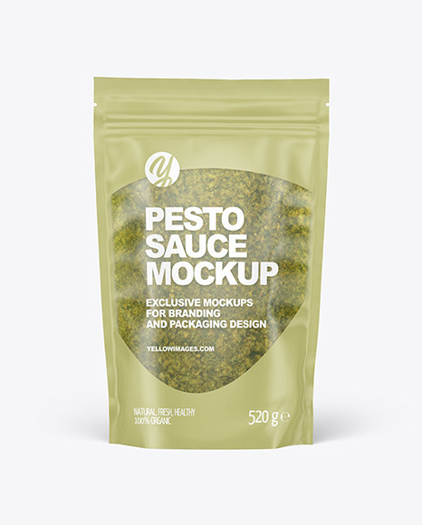 Frosted Plastic Pouch w/ Pesto Sauce Mockup