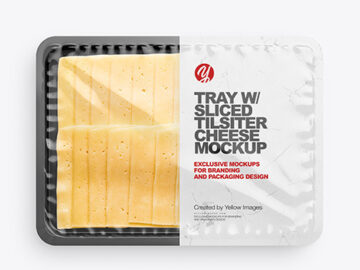 Plastic Tray With Glossy Film & Sliced Tilsiter Cheese Mockup
