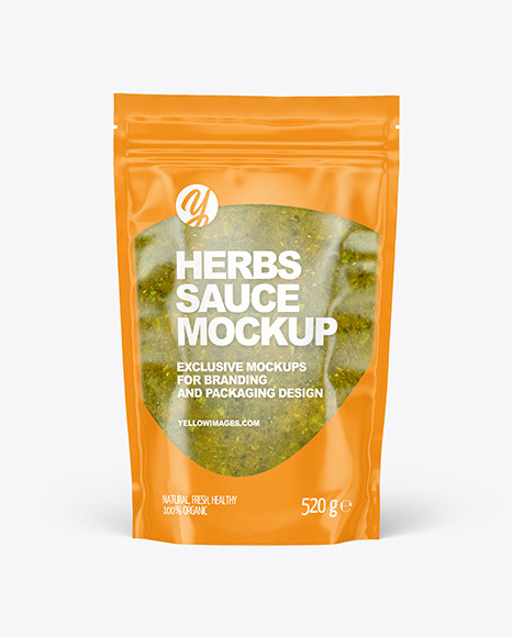 Clear Plastic Pouch w/ Spicy Herbs Sauce Mockup