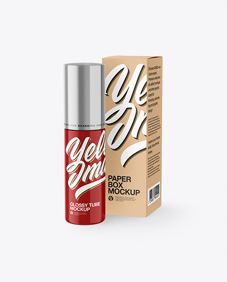 Glossy Cosmetic Bottle with Kraft Paper Box Mockup