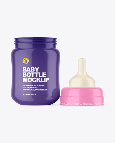 Glossy Baby Bottle with Opened Cap Mockup