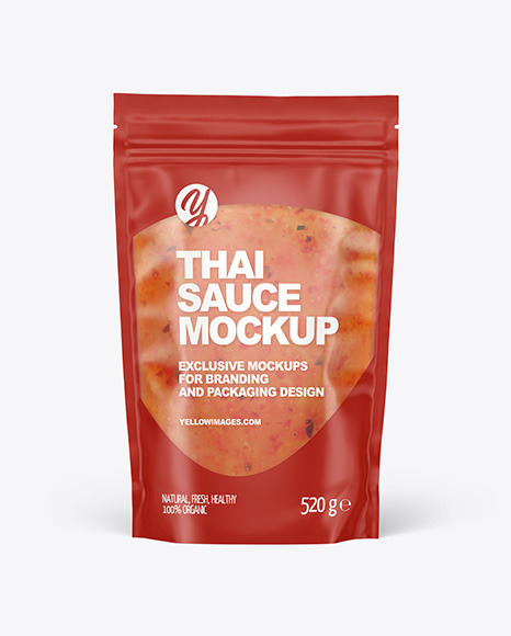 Frosted Plastic Pouch w/ Sweet Chili Thai Sauce Mockup