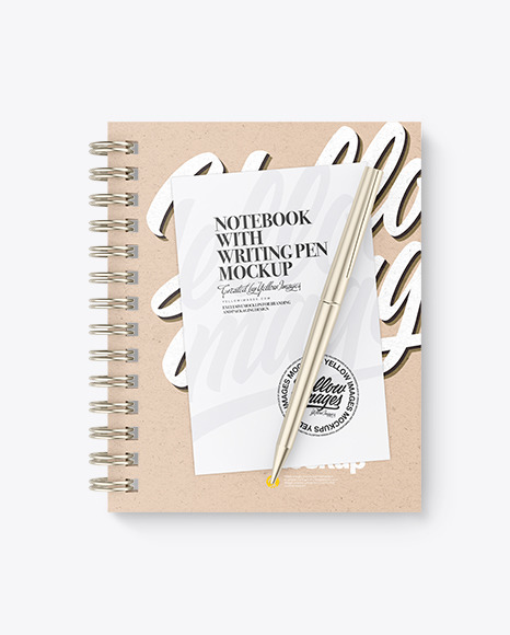 Kraft Paper Notebook with Writing Pen Mockup