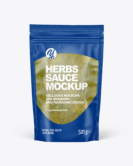 Frosted Plastic Pouch w/ Spicy Herbs Sauce Mockup