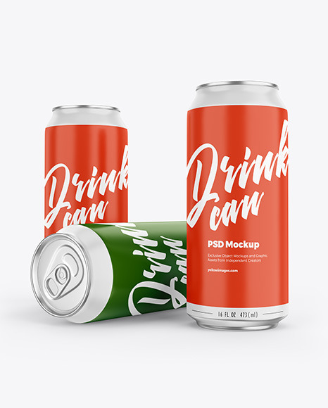 Three Aluminium Drink Cans With Matte Finish Mockup