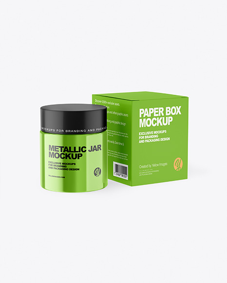 Metallic Cosmetic Jar with Paper Box Mockup
