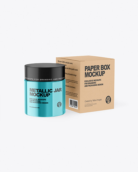 Metallic Cosmetic Jar with Kraft Paper Box Mockup