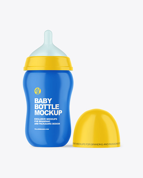 Glossy Baby Bottle with Opened Cap Mockup