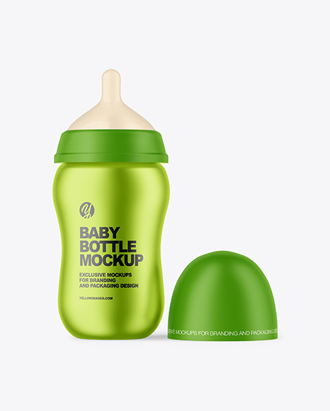 Matte Metallic Baby Bottle with Opened Cap Mockup