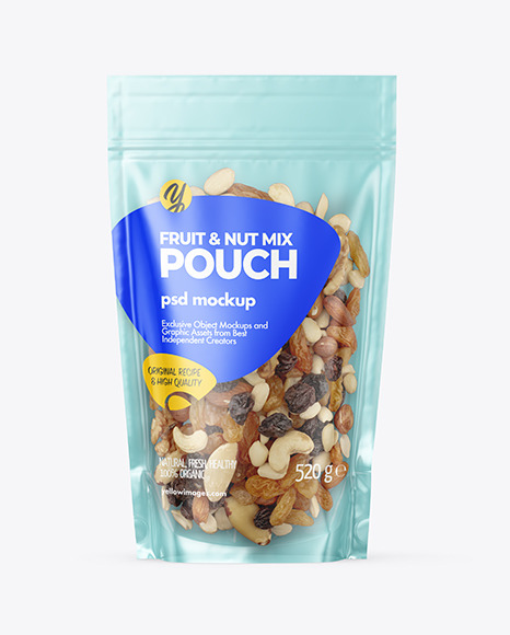 Glossy Stand-up Pouch with Fruit & Nut Mix Mockup
