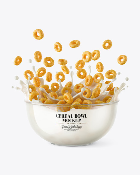 Cereal Rings Bowl with Milk Splash Mockup