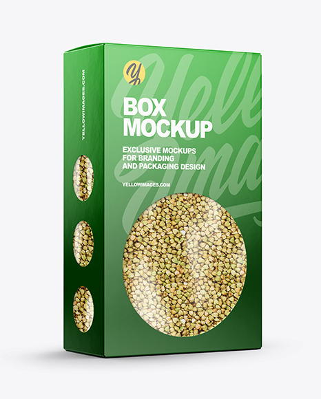 Paper Box with Green Buckwheat Mockup