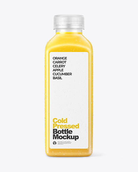 Square Orange Juice Bottle with Condensation Mockup