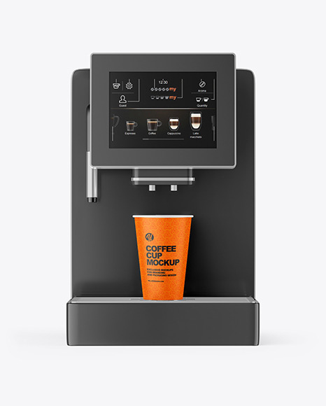 Matte Coffee Cup with Holder and Cofee Machine Mockup