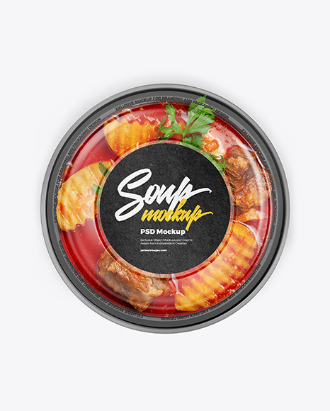 Plastic Bowl With Soup Mockup
