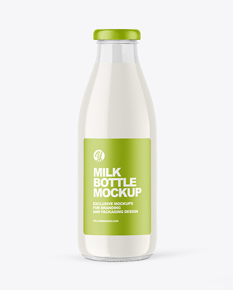 Clear Glass Bottle with Milk Mockup