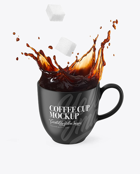 Matte Cup w/ Coffee Splash and Sugar Cubes Mockup