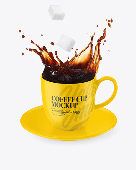 Matte Coffee Cup & Saucer w/ Splash Mockup