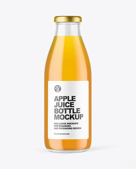 Clear Glass Bottle with Apple Juice Mockup