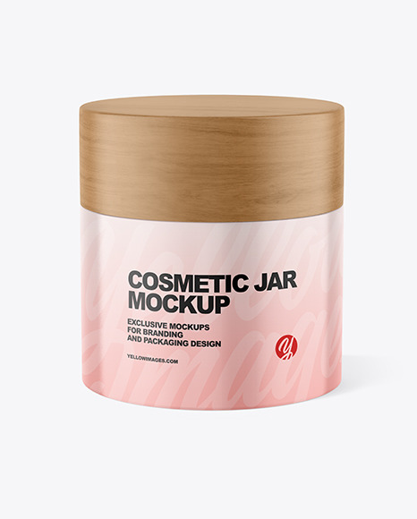 Gloss Cosmetic Jar with Wood Cap Mockup