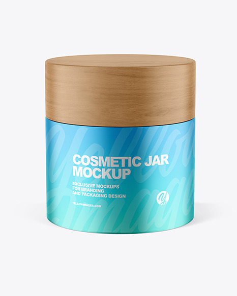 Metallic Cosmetic Jar with Wood Cap Mockup