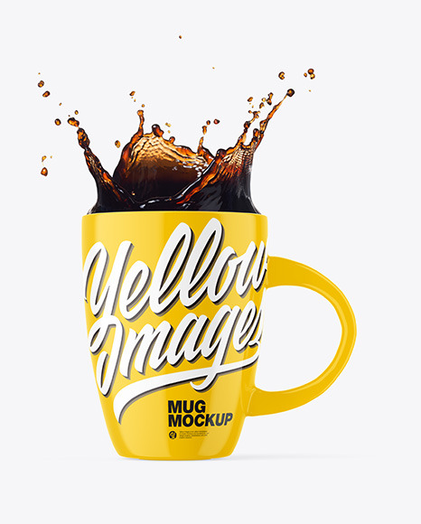 Glossy Mug w/ Coffee Splash Mockup