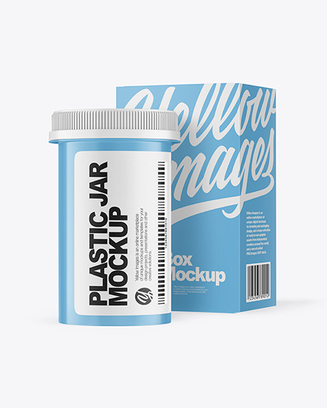 Glossy Plastic Medicines Jar with Box Mockup