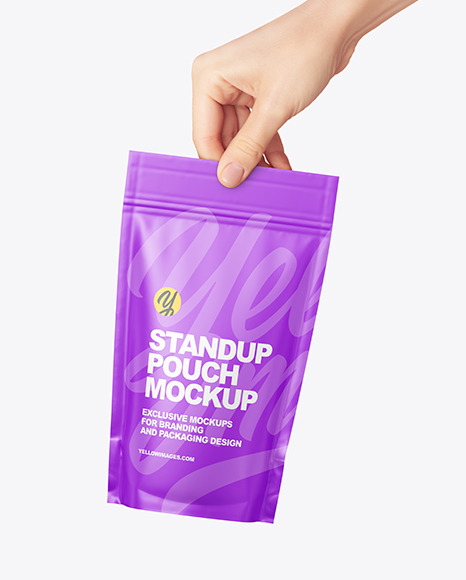 Matte Stand-up Pouch in a Hand Mockup